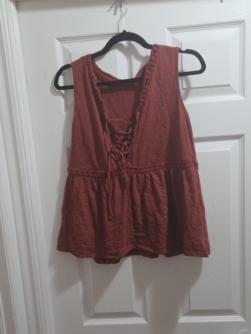 Lace-Up Sleeveless Peplum Tank Top - Rust